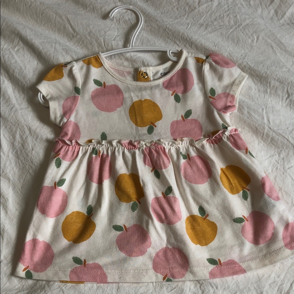 Carter's White Tee Top with Pink & Mustard Apple Print